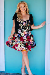 Black Homecoming Dress A Line Flower Print Short Cocktail Dresses