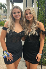 Black Homecoming Dress Cold Shoulder Corset Tight Short Prom Dress
