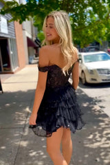 Black Homecoming Dress Corset Ruffled Short Prom Dress With Lace