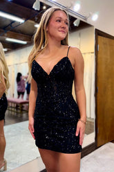 Black Homecoming Dress Corset Sequin Tight Sequin Short Cocktail Dresses