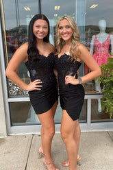 Black Homecoming Dress Corset Sequin Tight Short Cocktail Dresses with Lace