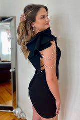 Black Homecoming Dress Fringed Tight Short Prom Dress with Ruffles