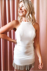 Black Homecoming Dress Halter Open Back Tight Short Prom Dress with Fringes