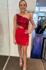 Black Homecoming Dress Mirror One Shoulder Tight Short Prom Dress