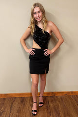 Black Homecoming Dress Mirror One Shoulder Tight Short Prom Dress