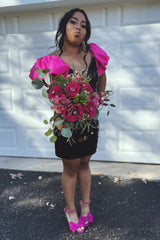 Black Homecoming Dress Mirror Tight Short Prom Dress With Puff Sleeves