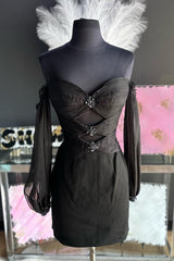 Black Homecoming Dress Off The Shoulder Sweetheart Bodycon Prom Dress