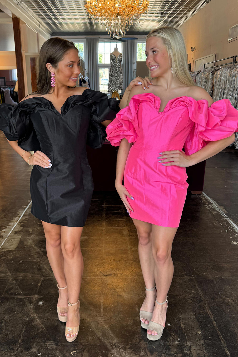 Black Homecoming Dress Off The Shoulder Tight Satin Short Prom Dress