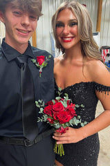 Black Homecoming Dress Off The Shoulder Tight Short Prom Dress with Fringes