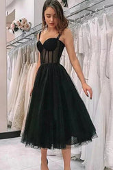 Black Homecoming Dress Polka Dots A Line Cocktail Party Dresses