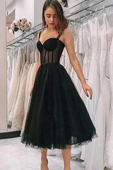 Black Homecoming Dress Polka Dots A Line Cocktail Party Dresses