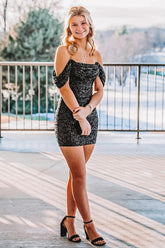 Black Homecoming Dress Sequin Short Tight Cocktail Party Dresses