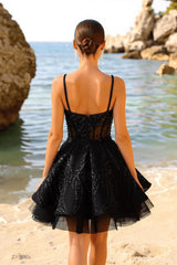 Black Homecoming Dress Sequined Spaghetti Straps A Line Short Cocktail Dress