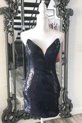 Black Homecoming Dress Sweetheart Sequin Tight Short Prom Dress