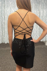 Black Homecoming Dress Tight Short Prom Dress with Appliques