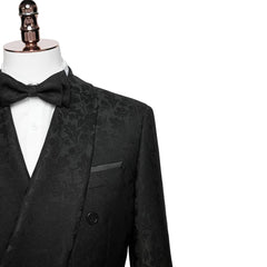 Black Jacquard Shawl Lapel Double Breasted Wedding Suit