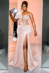 Black Mermaid Prom Dress One Shoulder Beaded Formal Dress