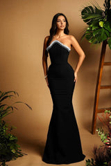 Black Mermaid Prom Dress Sleeveless Strapless Beaded Formal Dress