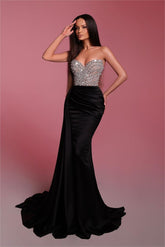 Black Mermaid Prom Dress Sweetheart Beaded Sleeveless Formal Dress