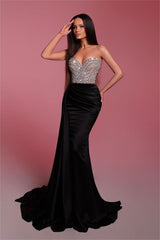 Black Mermaid Prom Dress Sweetheart Beaded Sleeveless Formal Dress