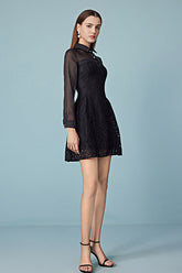 Black Mini Long Sleeve A Line Casual Holiday Dress
