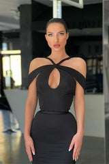 Black Off The Shoulder Halter Mermaid Evening Dress