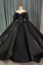 Black Off the Shoulder Quinceanera Dress Long Sleeve Ball Gown Sweet 16 Dress