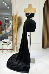 Black One Shoulder Homecoming Dress Sleeveless Short Cocktail Dress Pleated With Ruffles