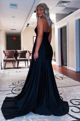 Black One Shoulder Mermaid Prom Dress with Panel Train
