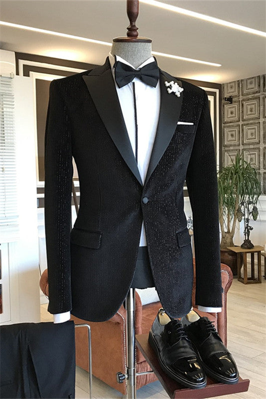 Black Peaked Lapel 2 Piece Corduroy Men's Prom Suit