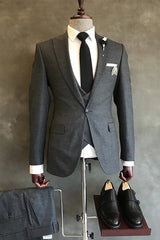 Black Peaked Lapel 3 Piece Formal Business Suit