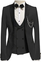 Black Peaked Lapel 3 Piece Prom Suit