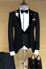 Black Peaked Lapel 3 Piece Slim Fit Business Suit