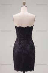 Black & Pink Floral Strapless Beaded Corset Tight Short Homecoming Dress with Bow