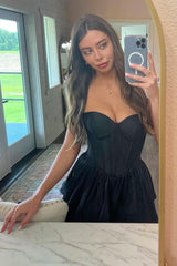 Black Prom Dress A-Line Corset Sweetheart High Low Tiered Homecoming Dress