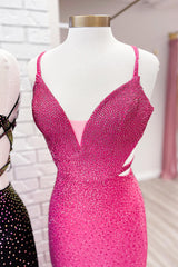 Black Prom Dress Beaded Mermaid Spaghetti Straps Satin Long Formal Dress