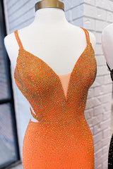 Black Prom Dress Beaded Mermaid Spaghetti Straps Satin Long Formal Dress