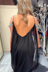 Black Prom Dress Cold Shoulder Cape Mermaid Long Formal Dress With Slit