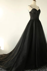 Black Prom Dress Corset A-Line Tulle Long Evening Dress