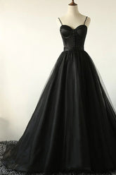 Black Prom Dress Corset A-Line Tulle Long Evening Dress