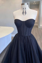 Black Prom Dress Corset Sweetheart Long Evening Dress with Ruffles