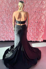 Black Prom Dress Cut Out Mermaid Halter Long Formal Dress With Slit