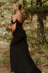 Black Prom Dress Mermaid Corset Long Evening Dress With Appliques