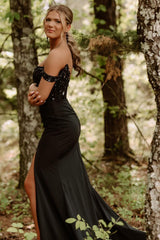Black Prom Dress Mermaid Corset Long Evening Dress With Appliques
