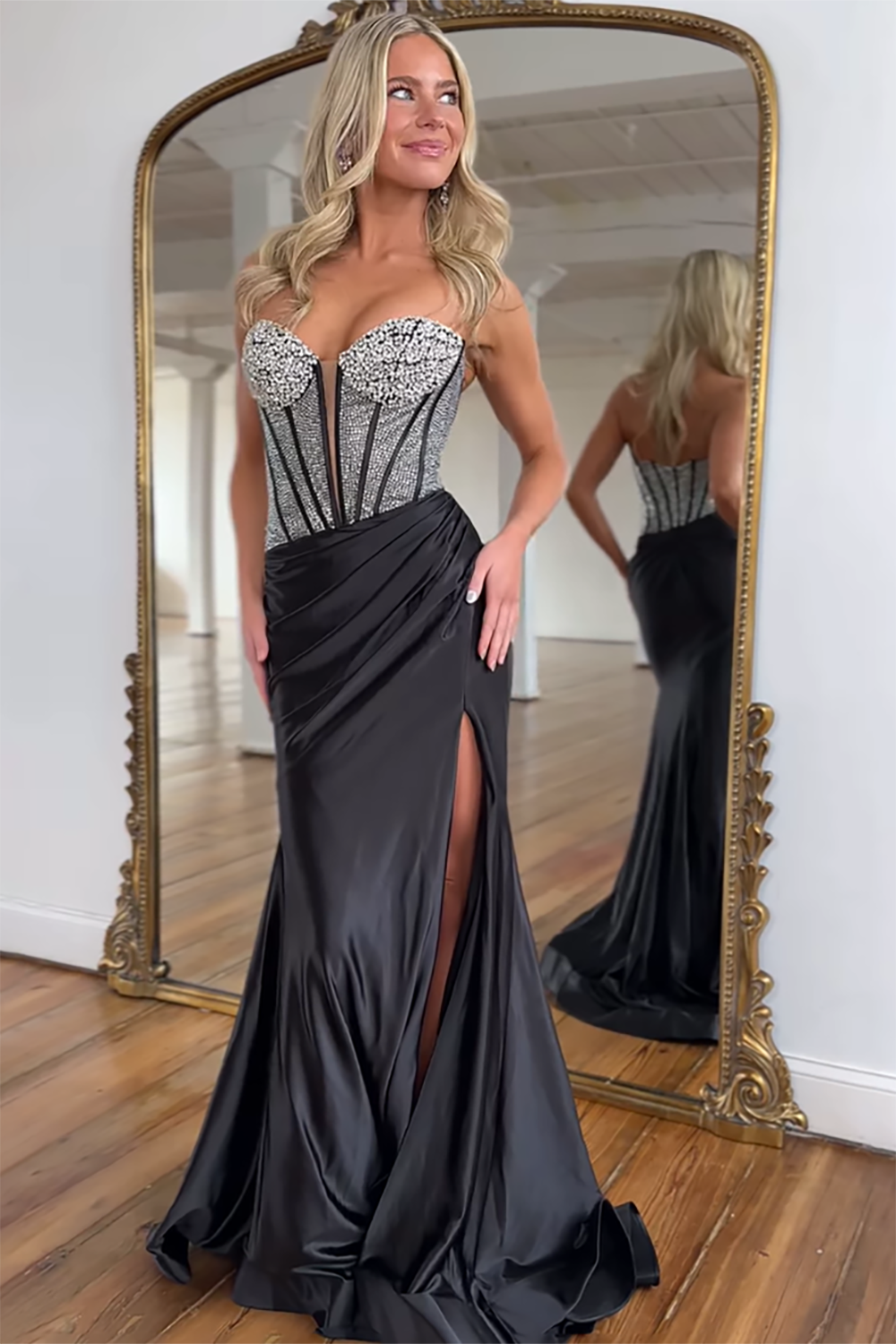 Black Prom Dress Mermaid Formal Dress With Slit
