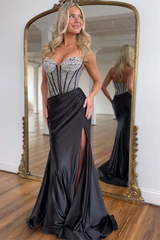 Black Prom Dress Mermaid Formal Dress With Slit