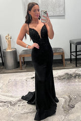 Black Prom Dress Mermaid Long Evening Dress with Sequined