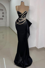 Black Prom Dress Mermaid One Shoulder Sleeveless Formal Dress With Lace