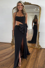 Black Prom Dress Mermaid Sequined Long Evening Dress with Bow