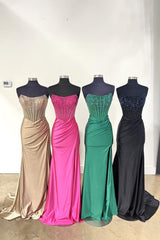 Black Prom Dress Mermaid Strapless Corset Long Evening Dress with Sequined